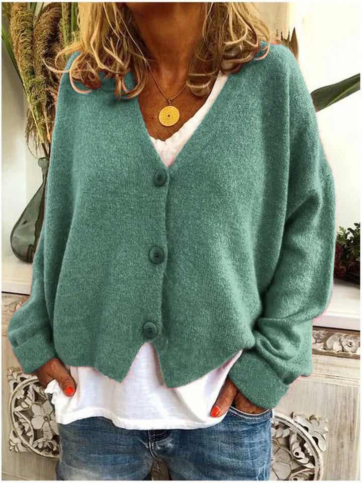 Relaxed V-Neck Knit Cardigan with Dropped Shoulders