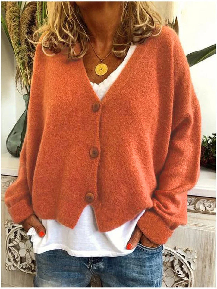 Relaxed V-Neck Knit Cardigan with Dropped Shoulders