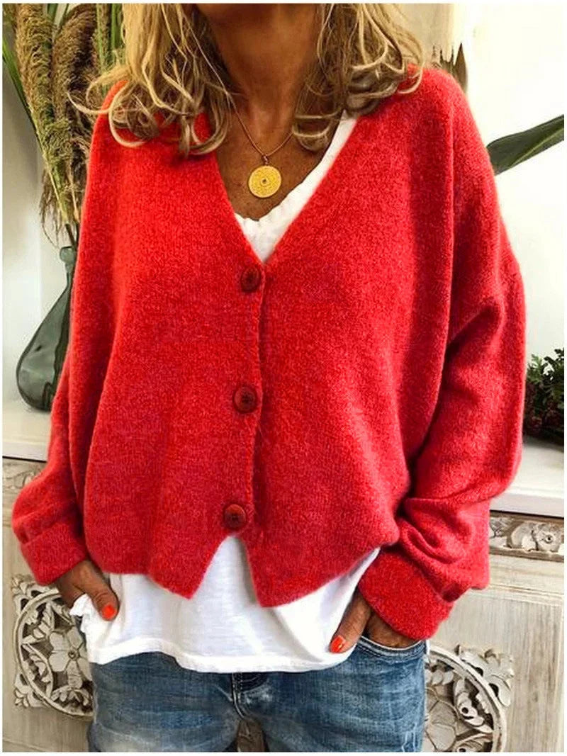 Relaxed V-Neck Knit Cardigan with Dropped Shoulders