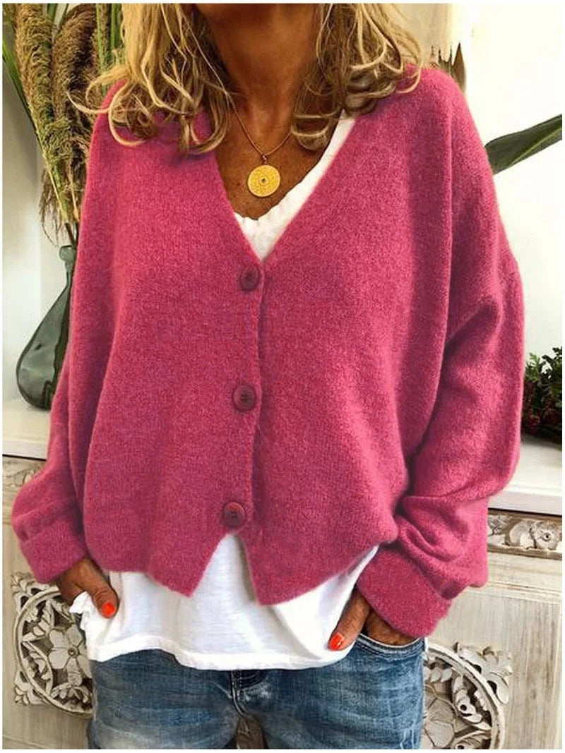 Relaxed V-Neck Knit Cardigan with Dropped Shoulders