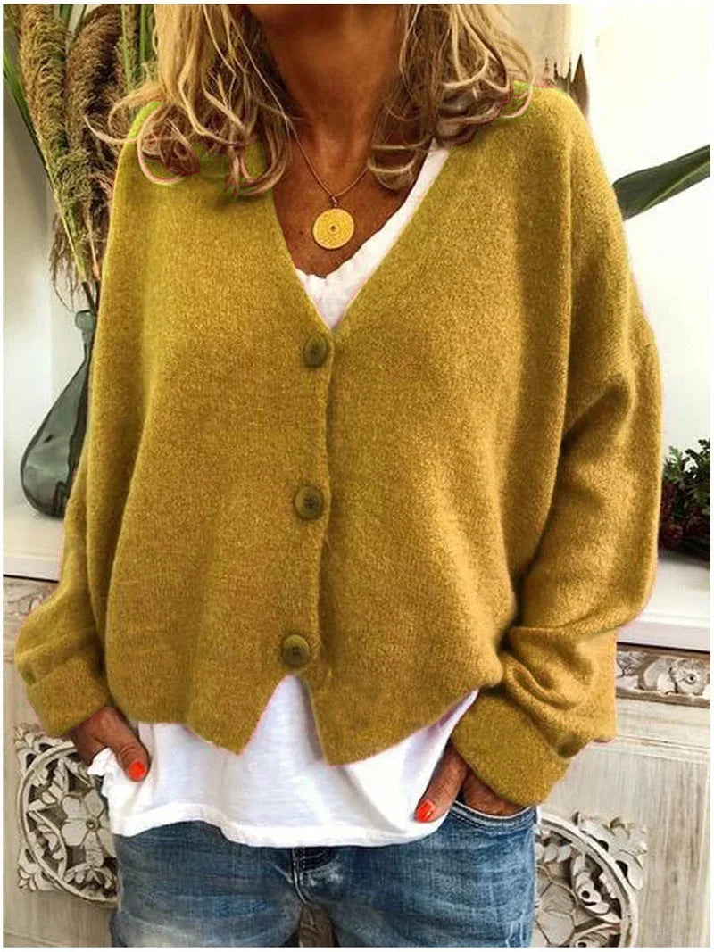 Relaxed V-Neck Knit Cardigan with Dropped Shoulders