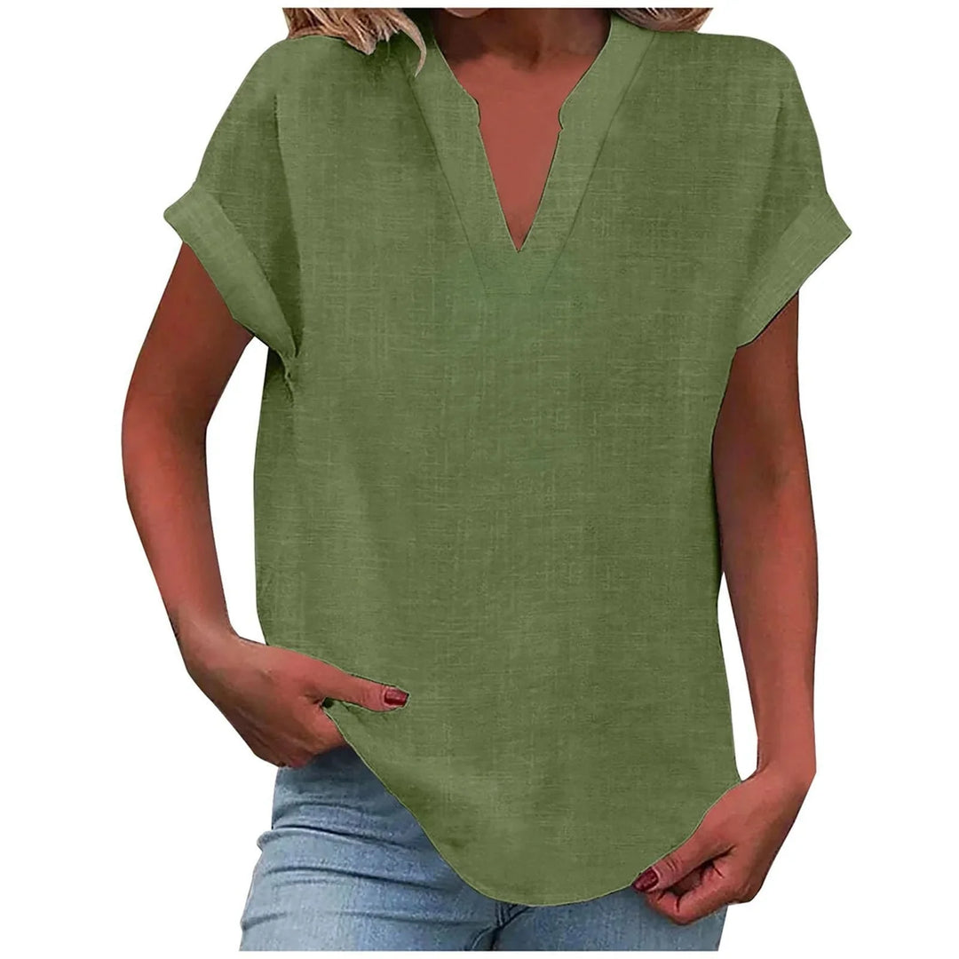 Relaxed Linen-Blend V-Neck Blouse