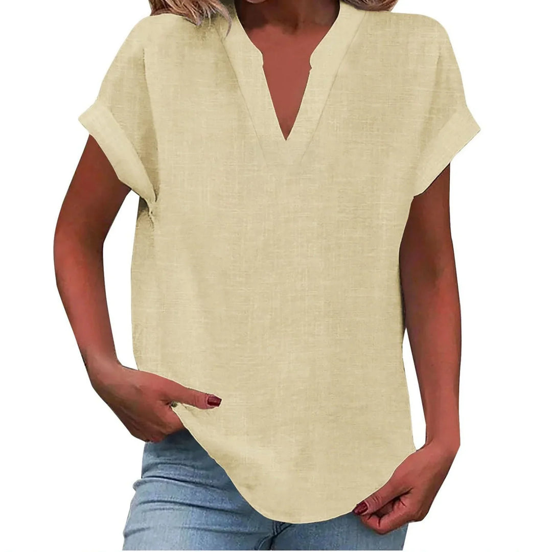 Relaxed Linen-Blend V-Neck Blouse
