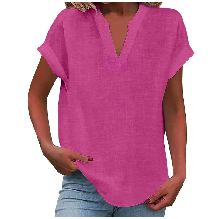 Relaxed Linen-Blend V-Neck Blouse