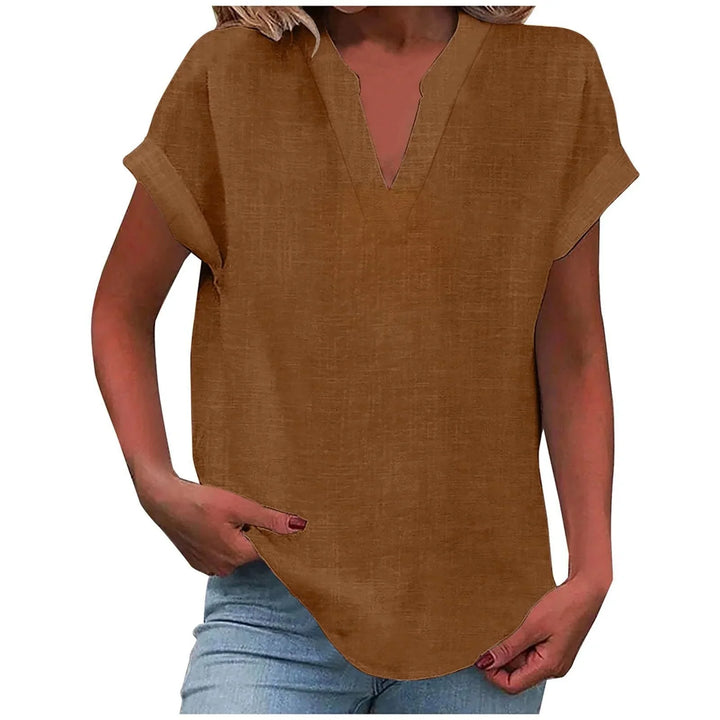 Relaxed Linen-Blend V-Neck Blouse