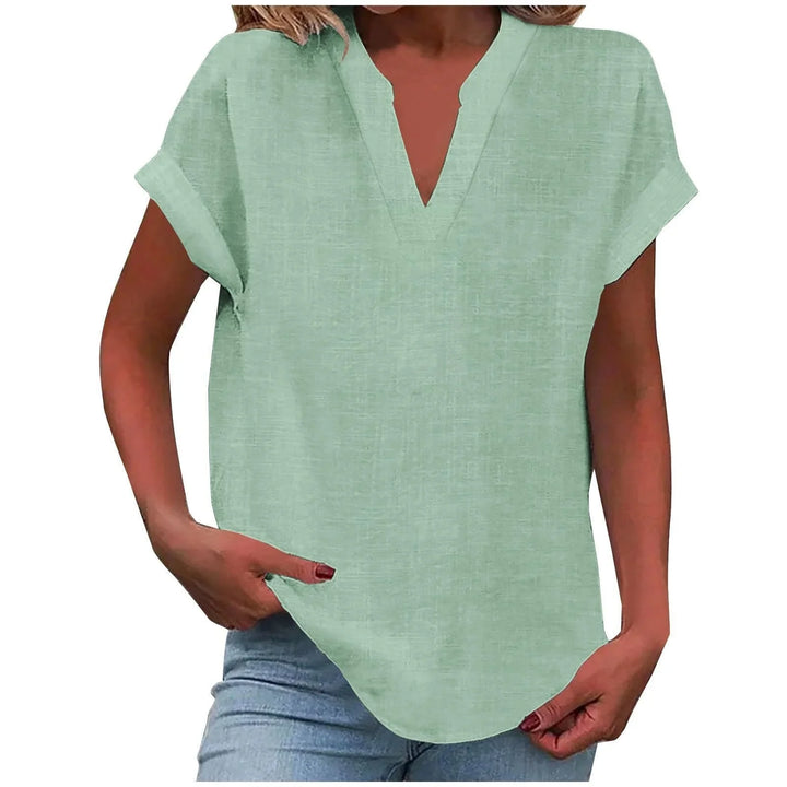 Relaxed Linen-Blend V-Neck Blouse
