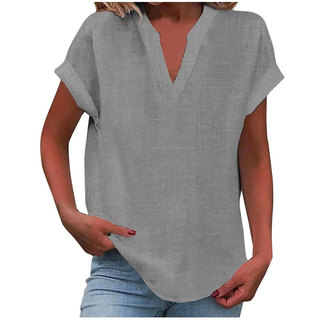 Relaxed Linen-Blend V-Neck Blouse