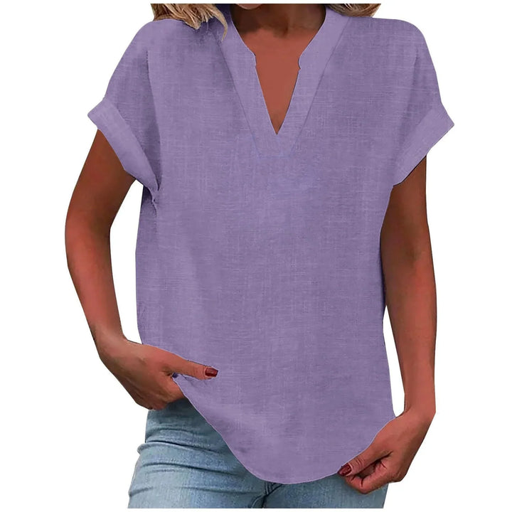 Relaxed Linen-Blend V-Neck Blouse