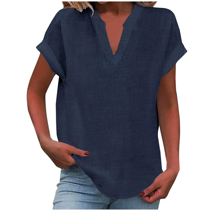 Relaxed Linen-Blend V-Neck Blouse