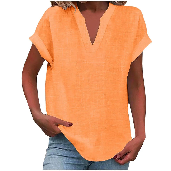 Relaxed Linen-Blend V-Neck Blouse