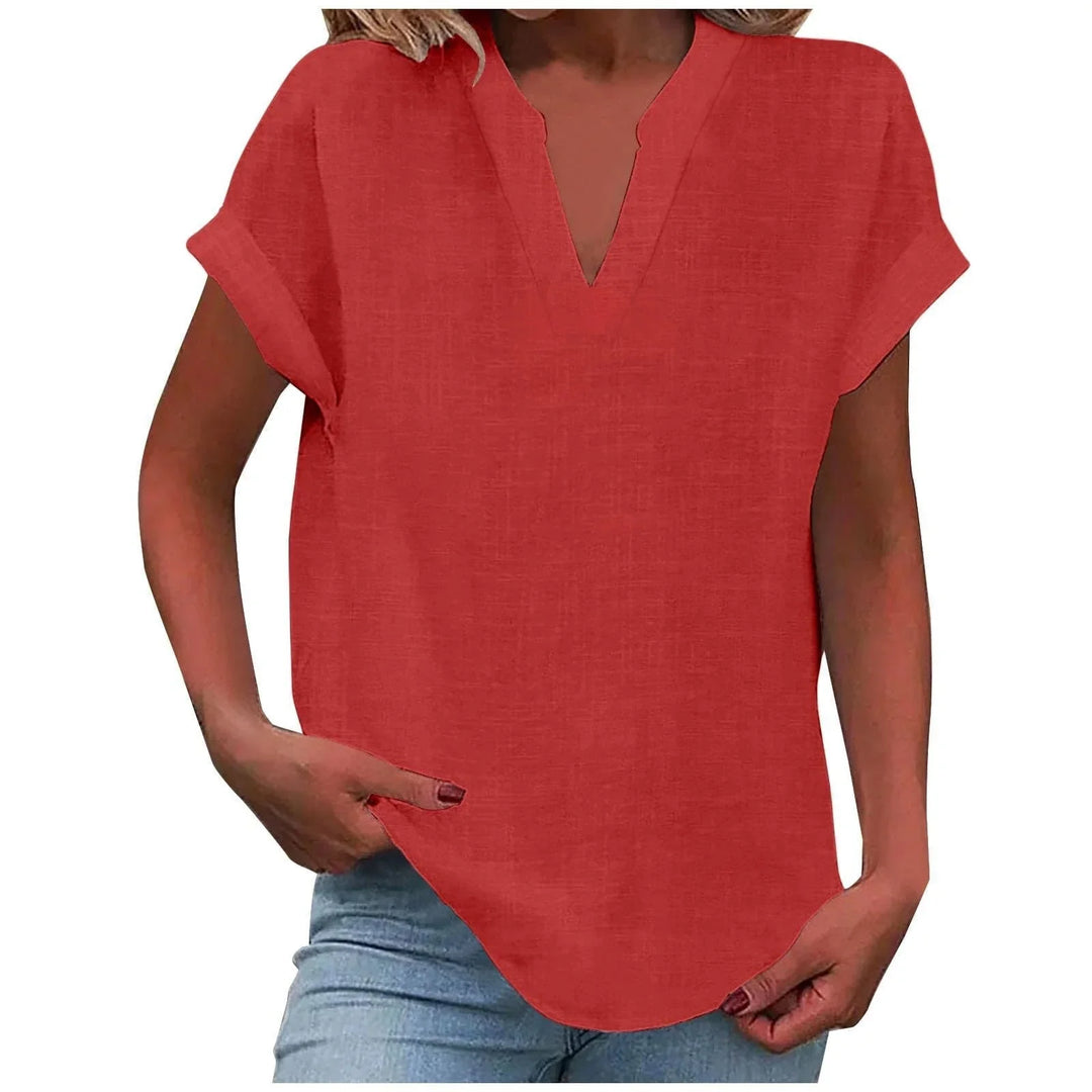 Relaxed Linen-Blend V-Neck Blouse