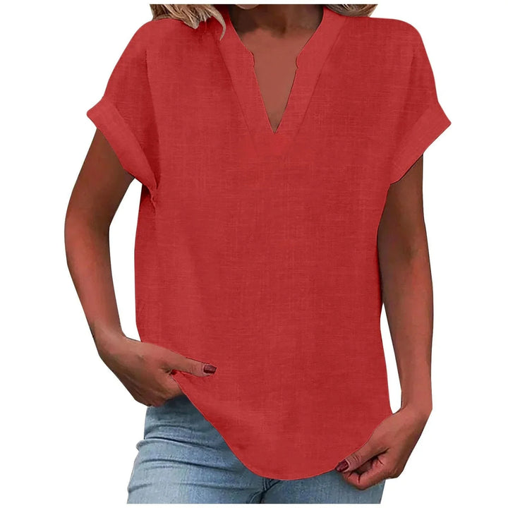 Relaxed Linen-Blend V-Neck Blouse