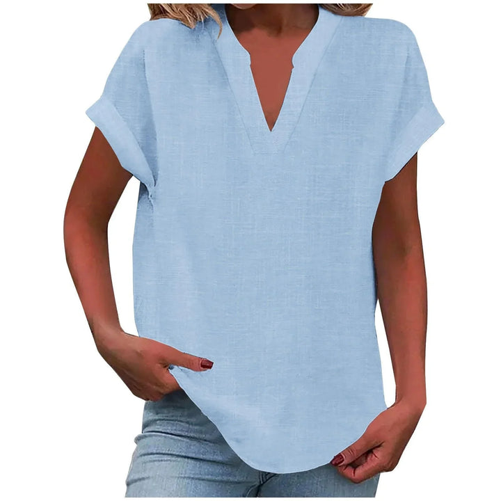 Relaxed Linen-Blend V-Neck Blouse