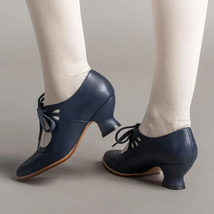 Retro Leather Lace-Up Heels with Cut-Out Detail