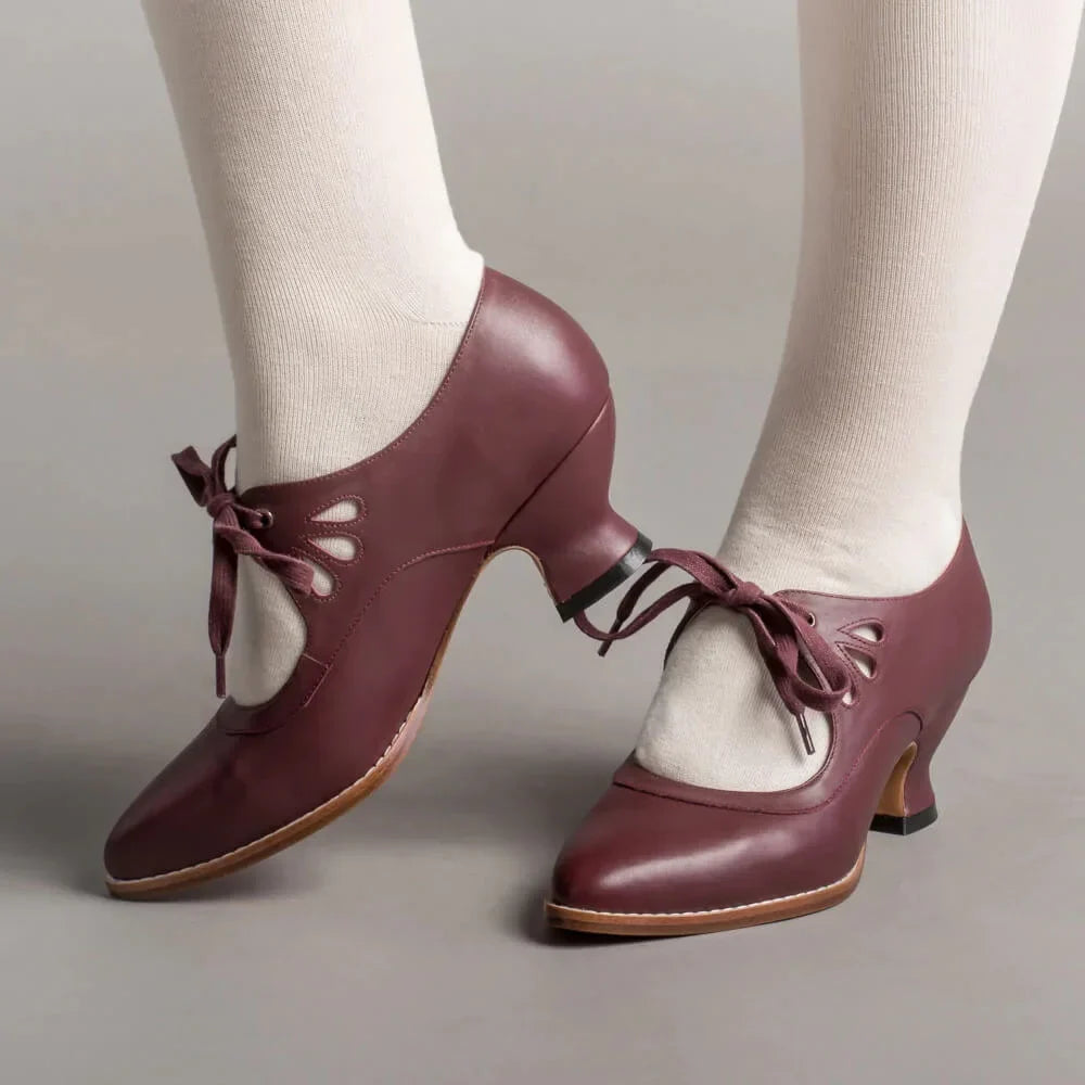 Retro Leather Lace-Up Heels with Cut-Out Detail