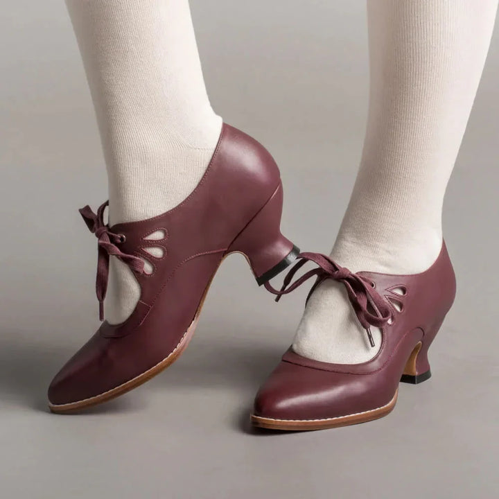 Retro Leather Lace-Up Heels with Cut-Out Detail