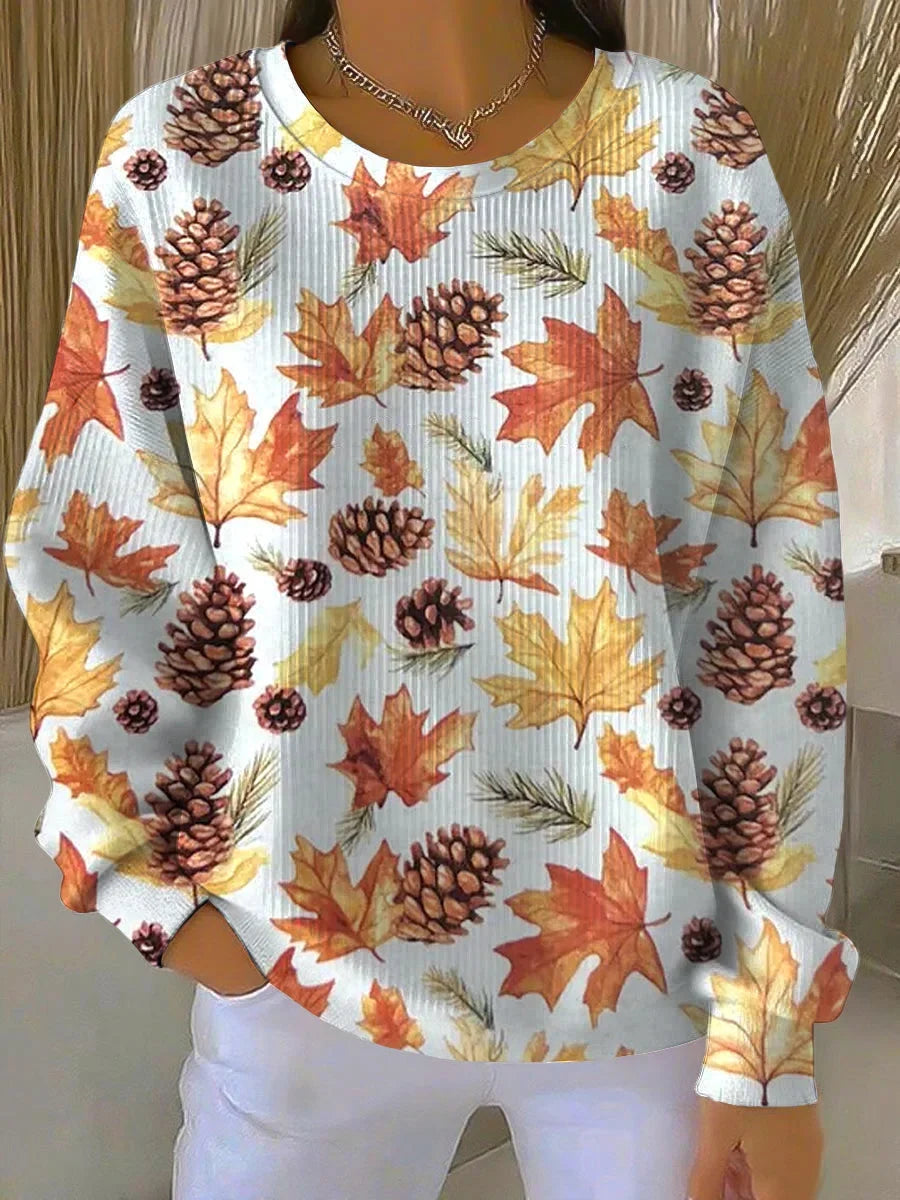 Ribbed Knit Maple Leaf Long Sleeve Tee