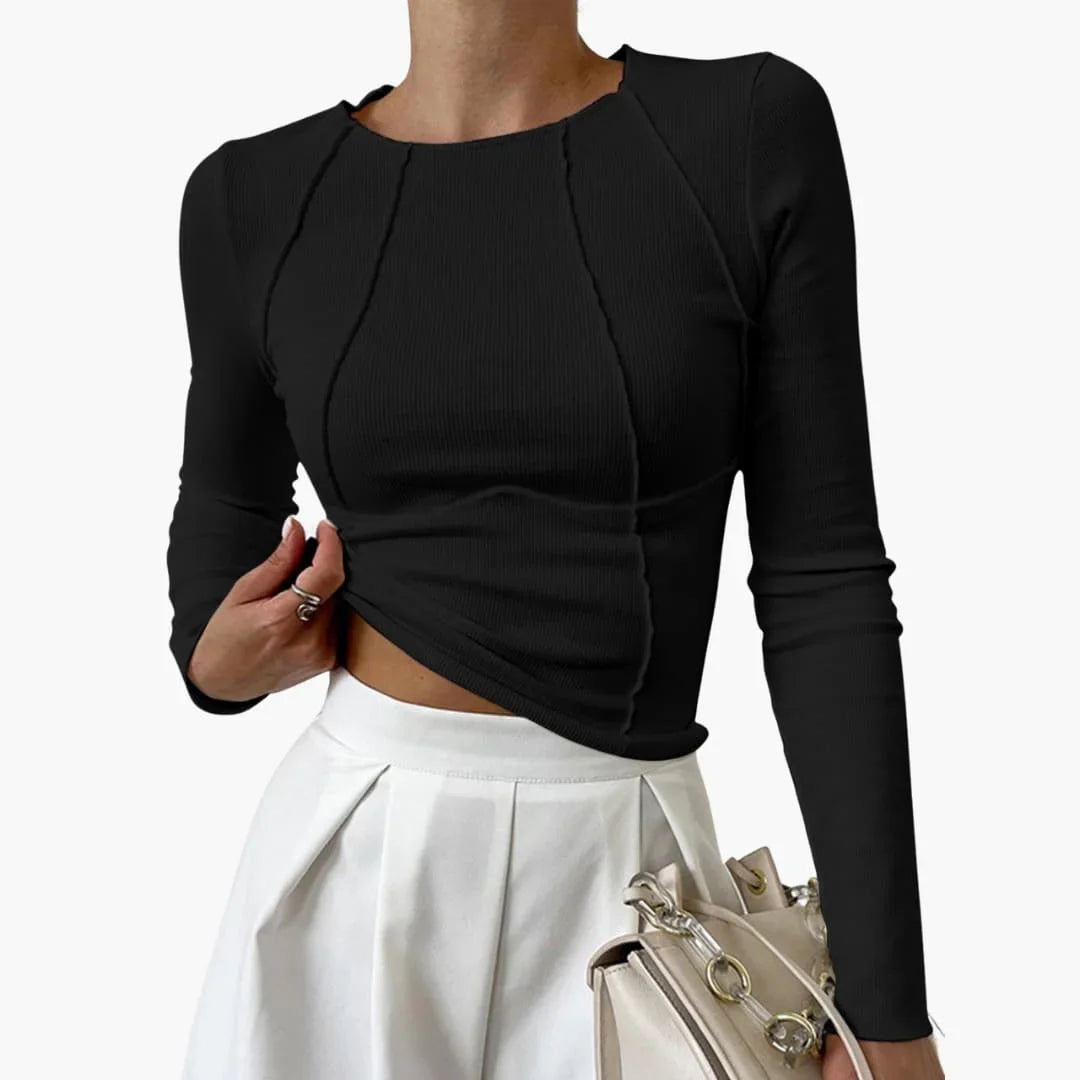 Ribbed Knit Long Sleeve Top with Sculpted Seams