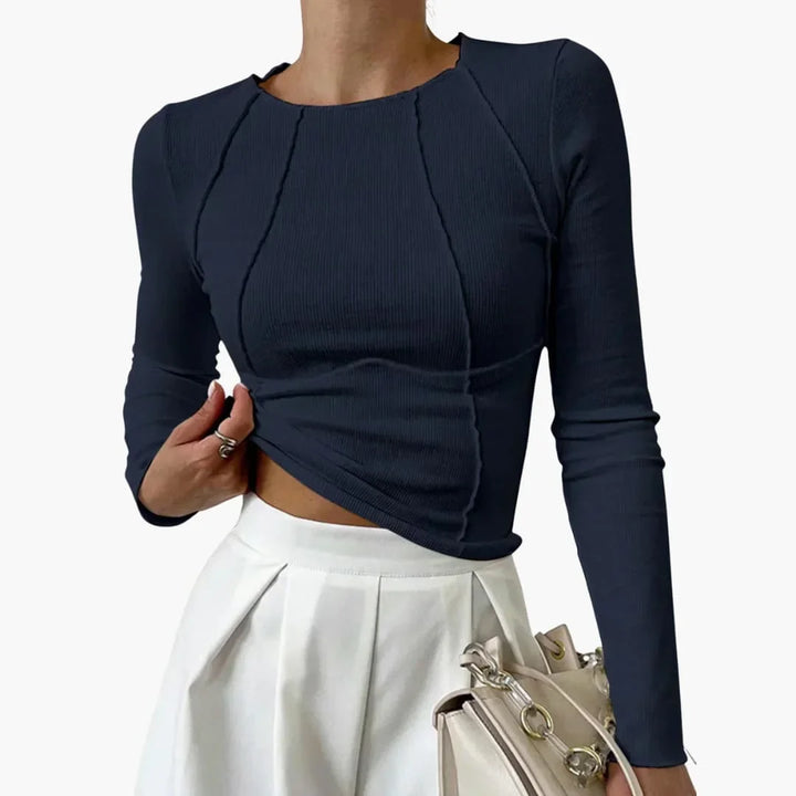 Ribbed Knit Long Sleeve Top with Sculpted Seams