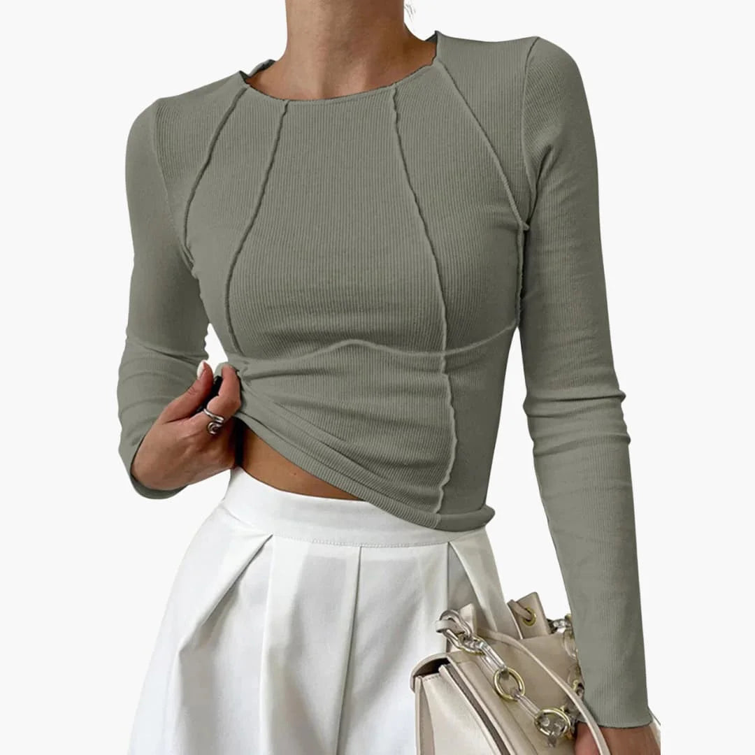 Ribbed Knit Long Sleeve Top with Sculpted Seams