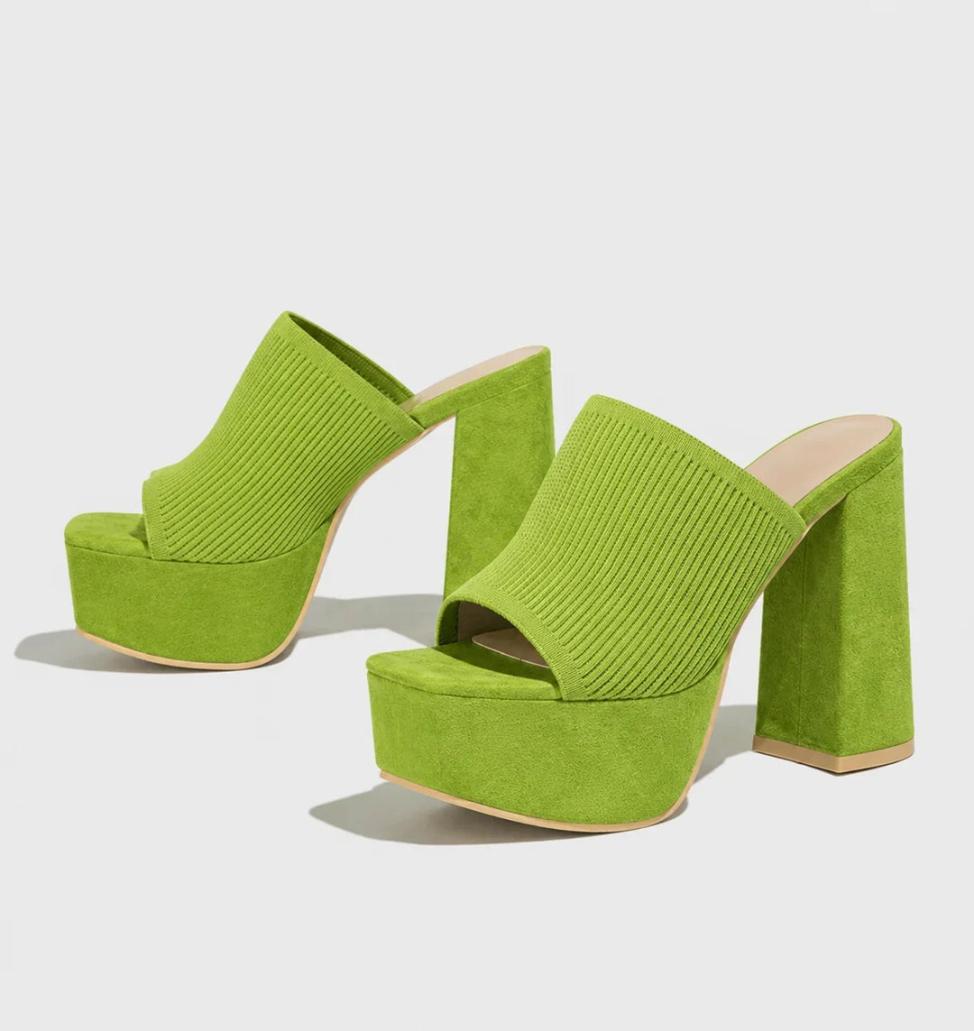Ribbed Knit Platform Sandals with Block Heel
