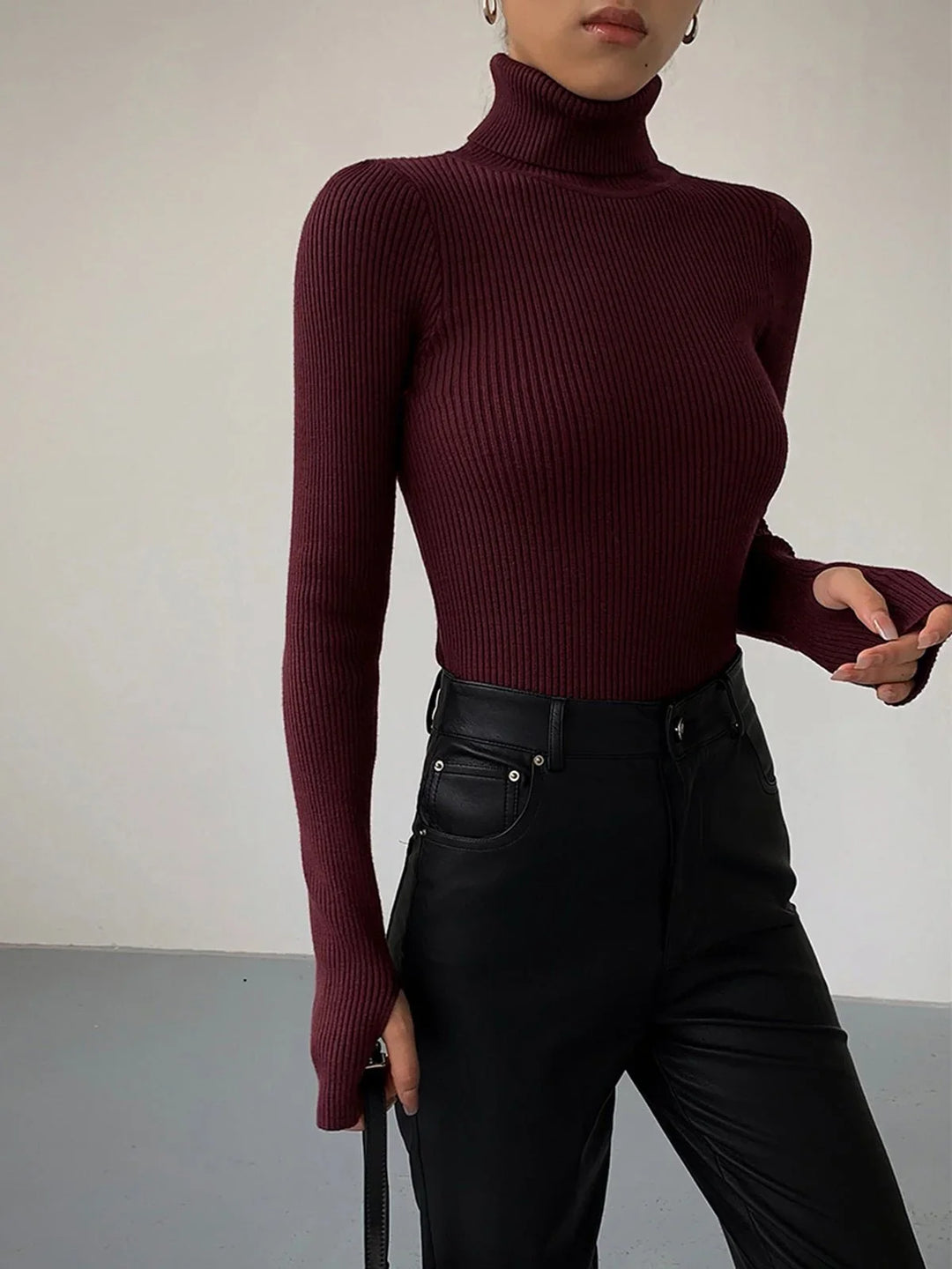 Ribbed Turtleneck Lightweight Knit Jumper