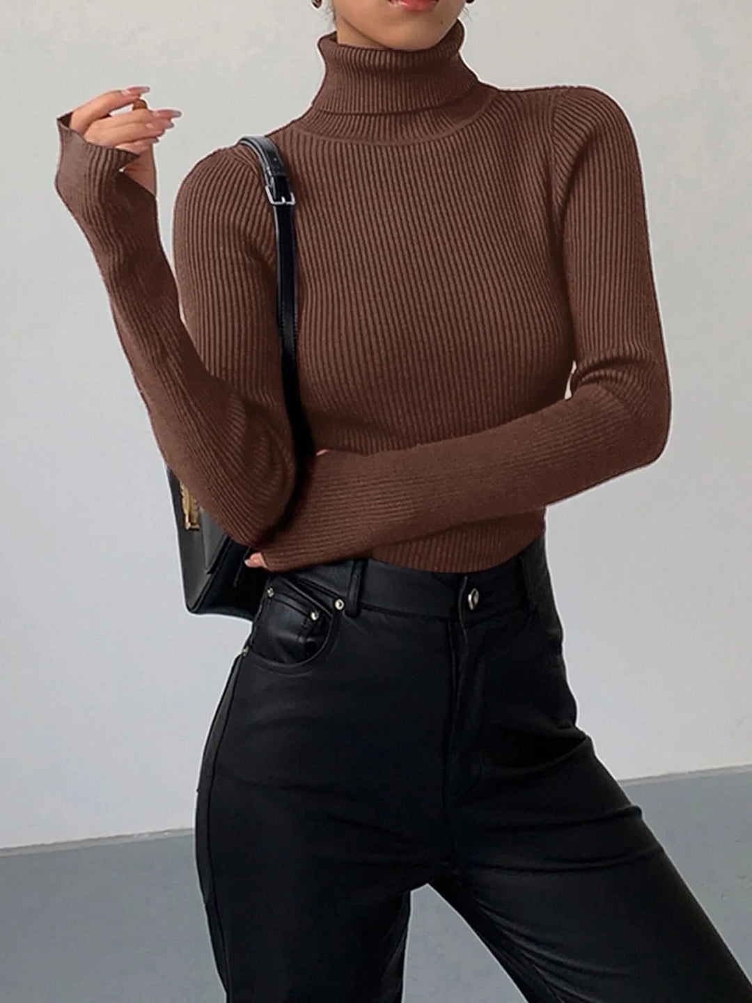 Ribbed Turtleneck Lightweight Knit Jumper