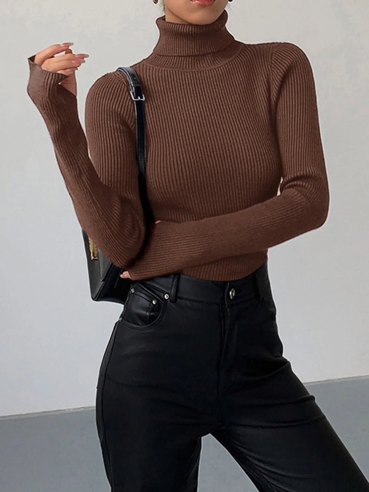 Ribbed Turtleneck Lightweight Knit Jumper