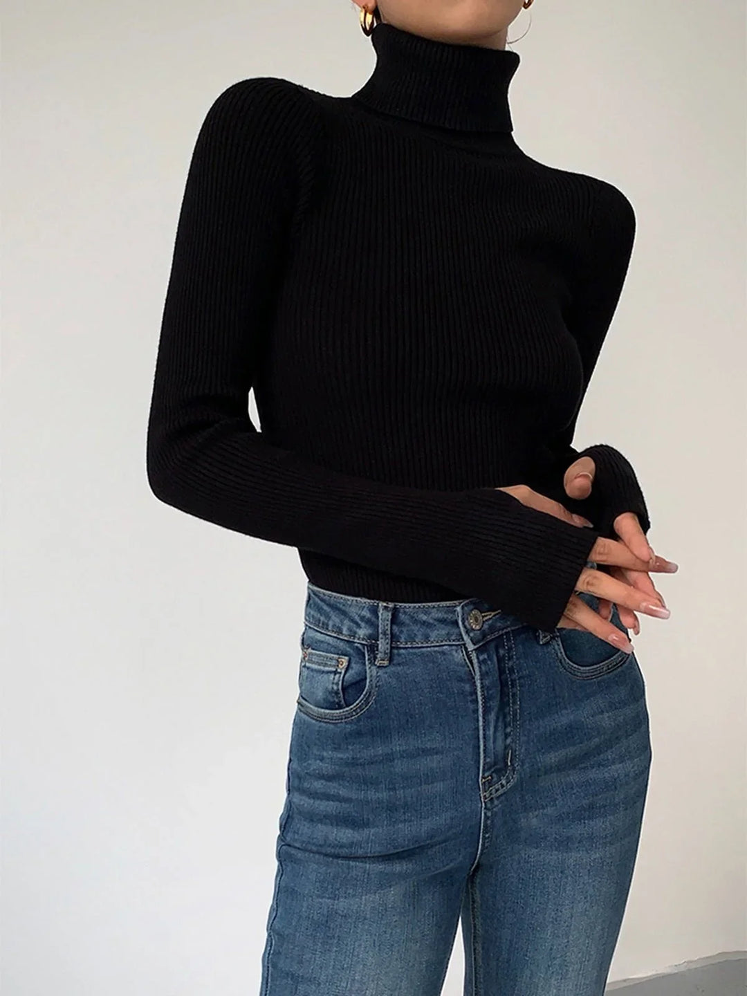 Ribbed Turtleneck Lightweight Knit Jumper