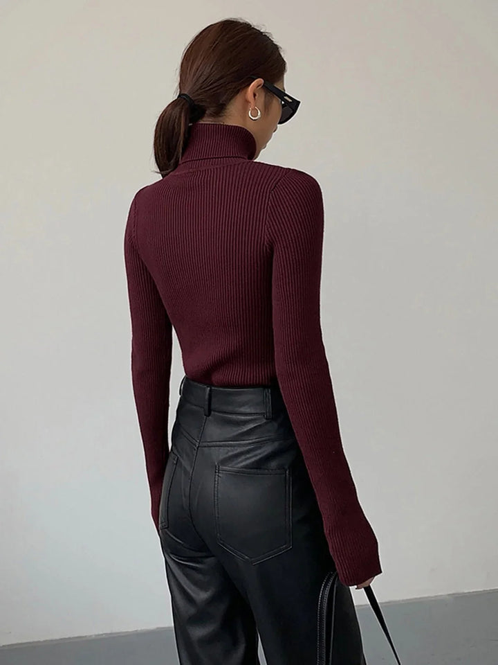 Ribbed Turtleneck Lightweight Knit Jumper