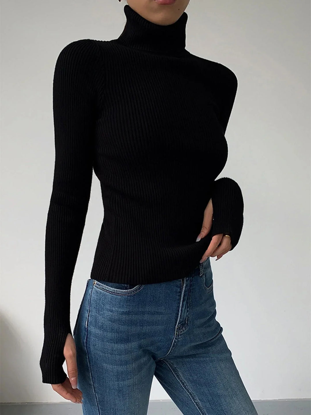 Ribbed Turtleneck Lightweight Knit Jumper