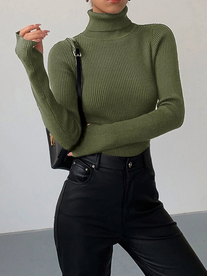 Ribbed Turtleneck Lightweight Knit Jumper