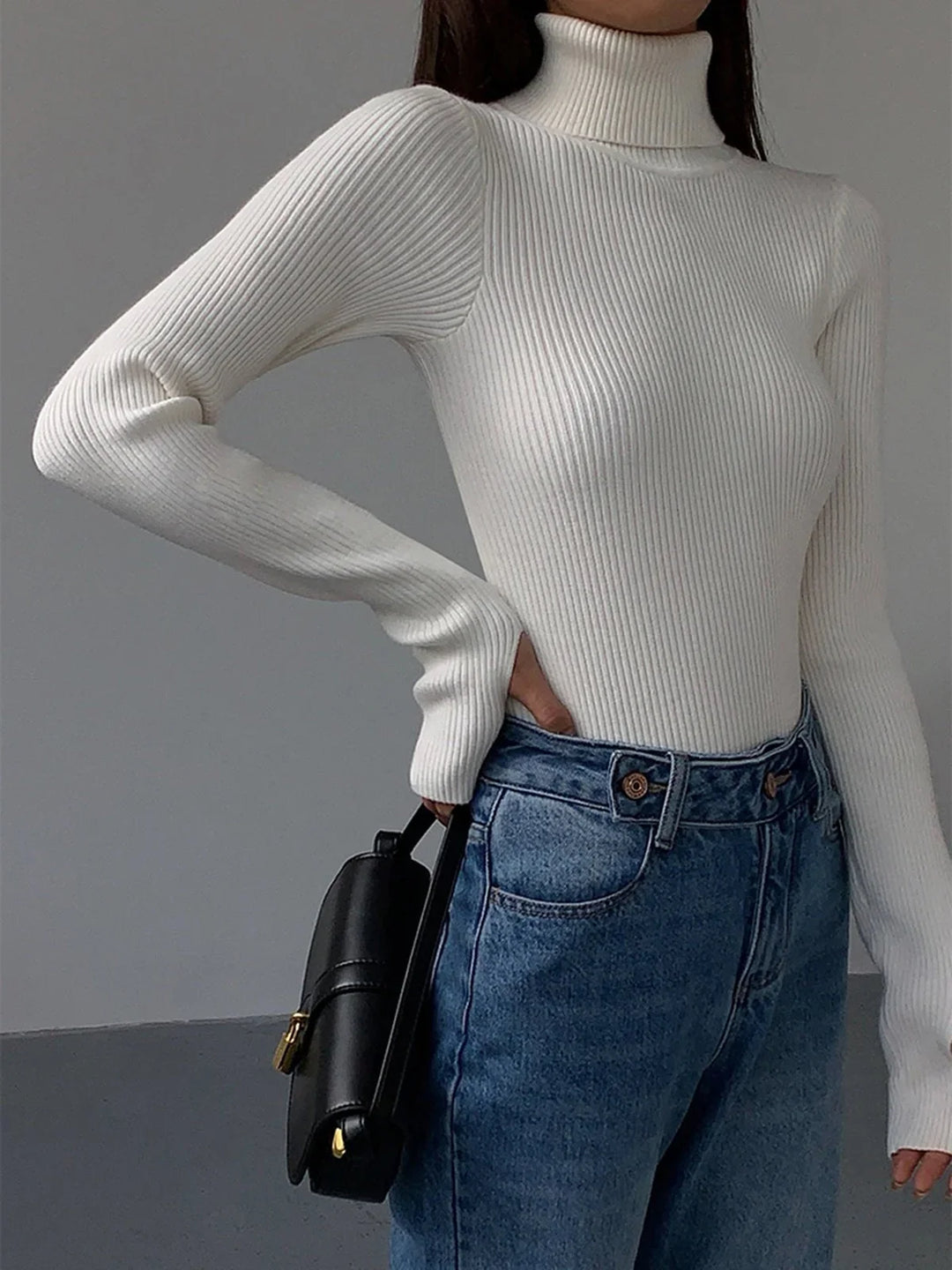 Ribbed Turtleneck Lightweight Knit Jumper
