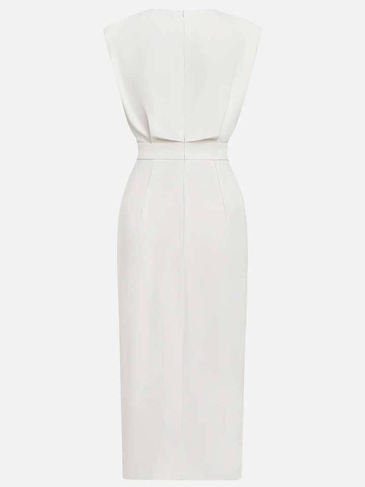 Round Neck Midi Dress with Padded Cap Sleeves
