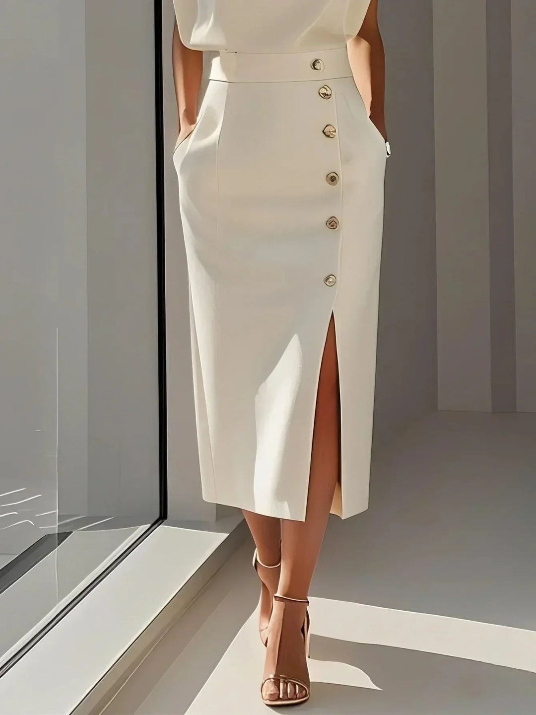 Round Neck Midi Dress with Padded Cap Sleeves