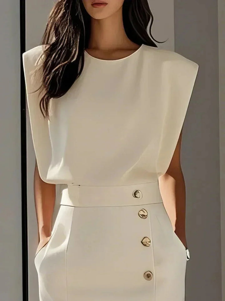 Round Neck Midi Dress with Padded Cap Sleeves