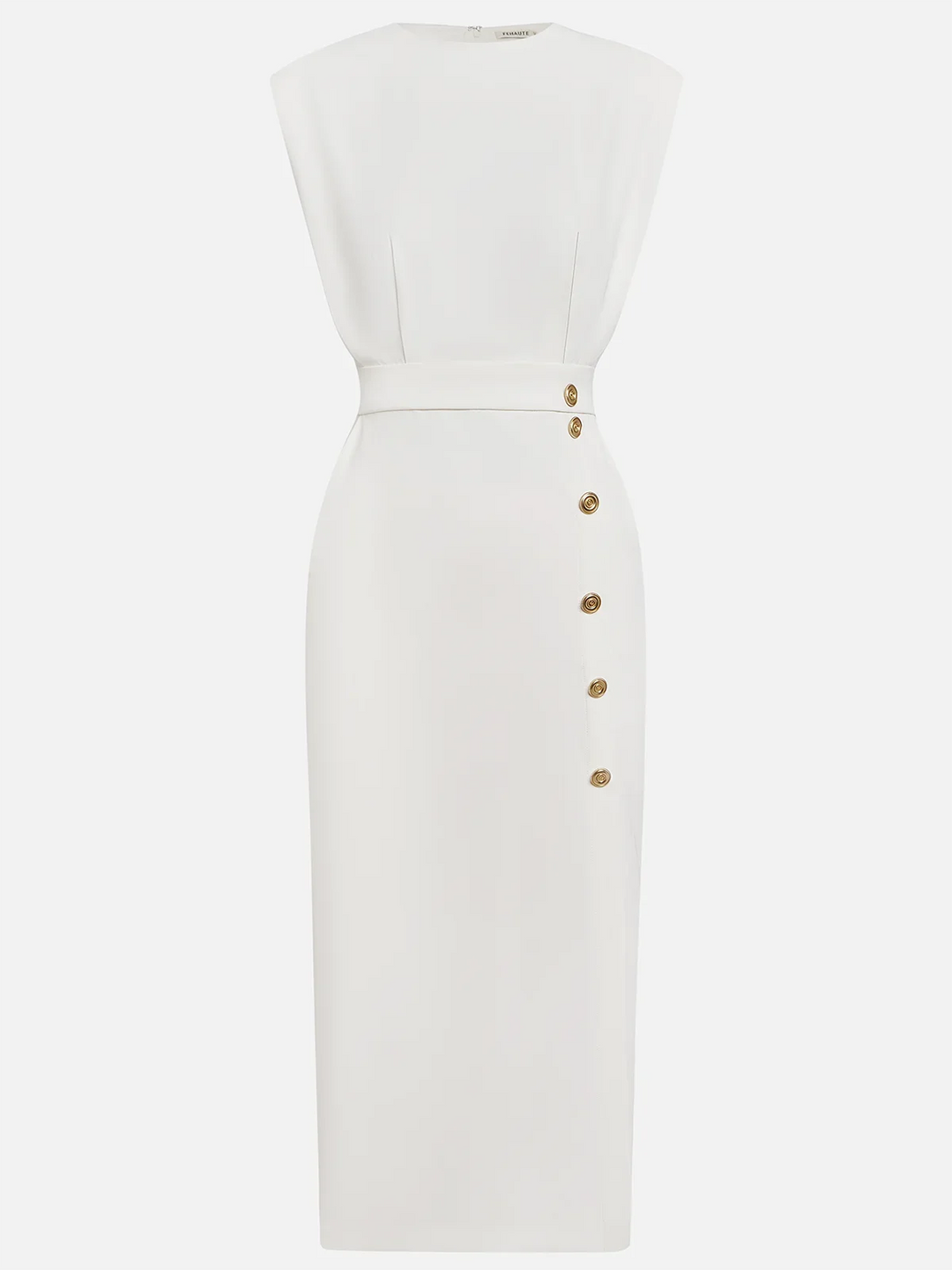 Round Neck Midi Dress with Padded Cap Sleeves