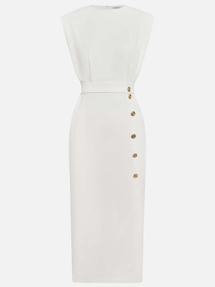 Round Neck Midi Dress with Padded Cap Sleeves