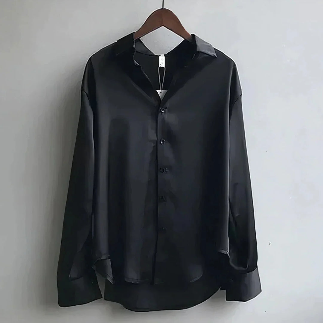 Satin Blouse with Long Sleeve Button-Down Collar