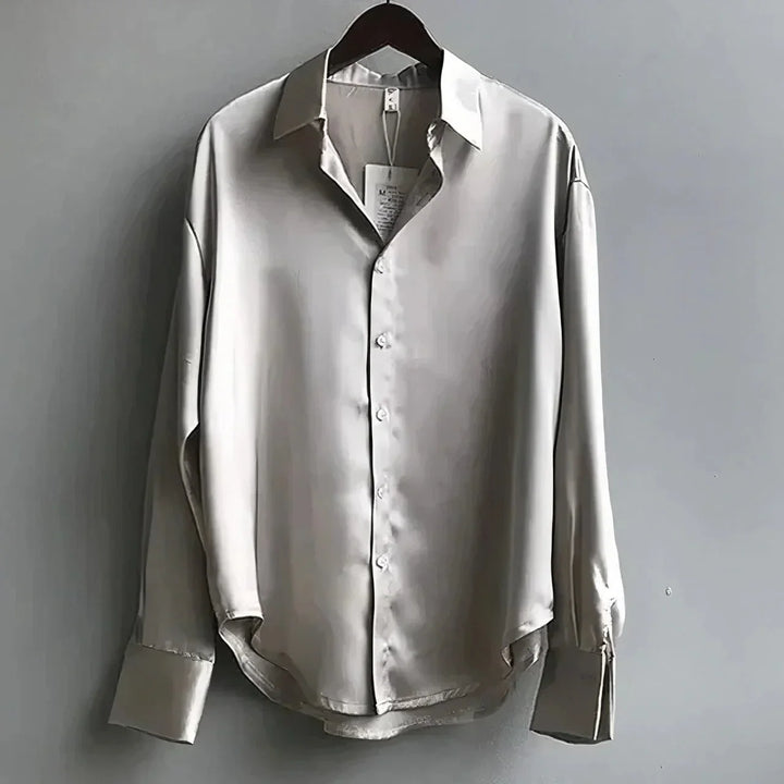Satin Blouse with Long Sleeve Button-Down Collar