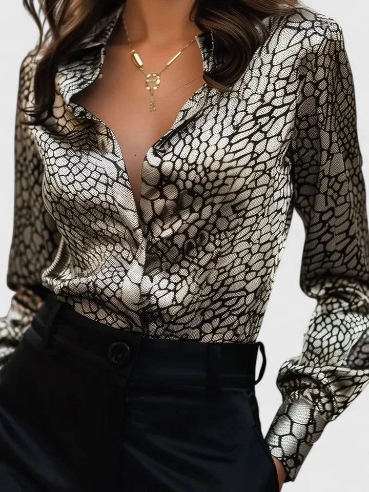 Satin Leopard Print Collared Blouse