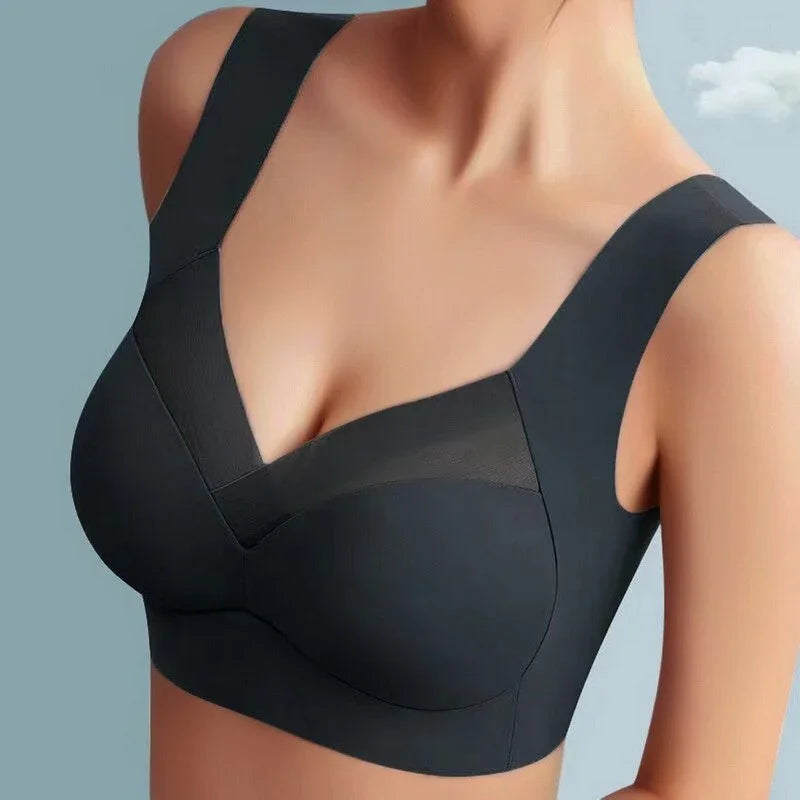 Seamless V-Neckline Bra with Wide Pullover Straps