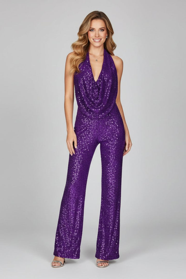 Women's Fitted Jumpsuit – With Halter Neck and Wide Legs, Suitable for Festive Occasions