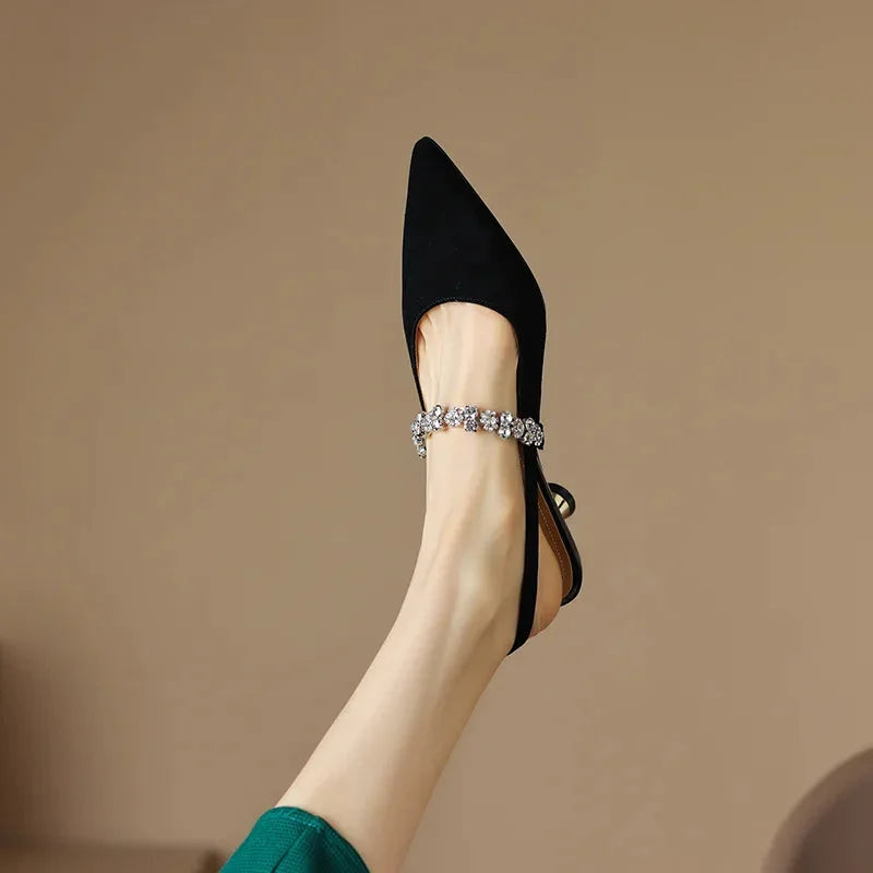 Crystal Strap Pointed-Toe Slingback Pumps