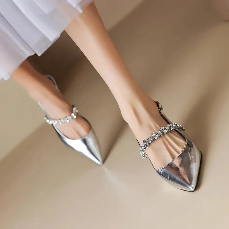 Crystal Strap Pointed-Toe Slingback Pumps
