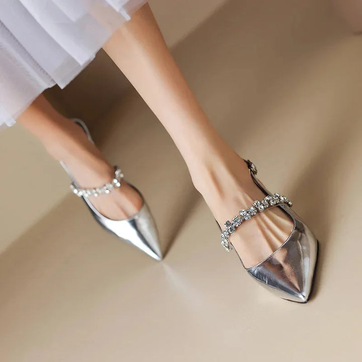 Crystal Strap Pointed-Toe Slingback Pumps