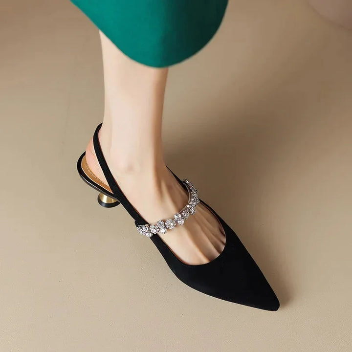 Crystal Strap Pointed-Toe Slingback Pumps