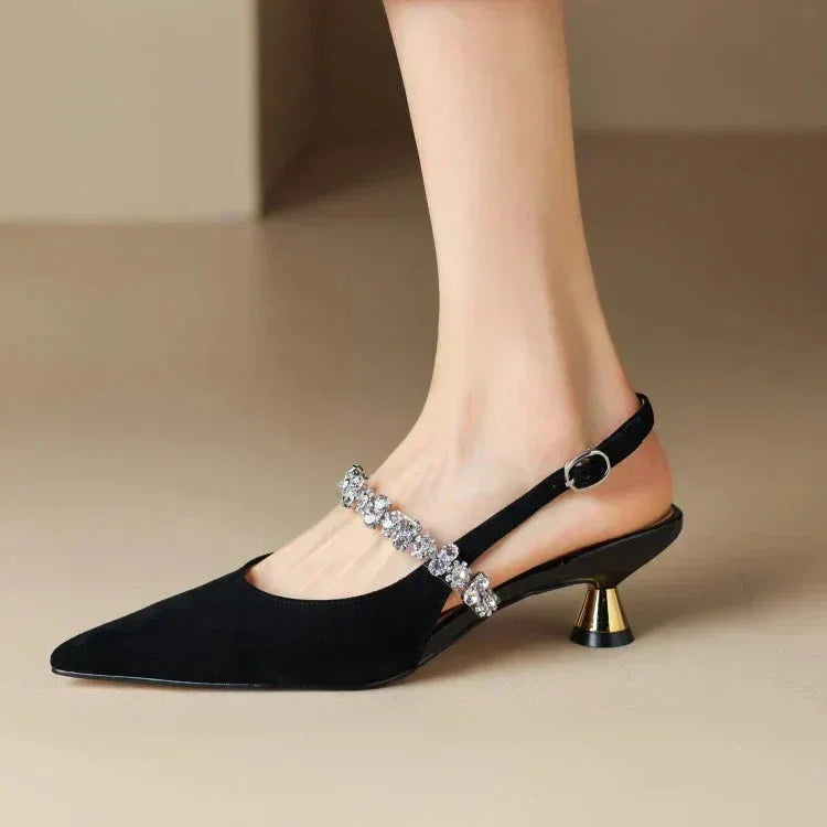 Crystal Strap Pointed-Toe Slingback Pumps