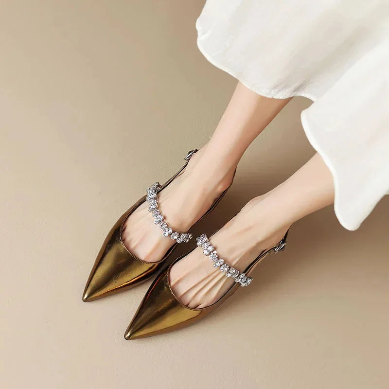 Crystal Strap Pointed-Toe Slingback Pumps
