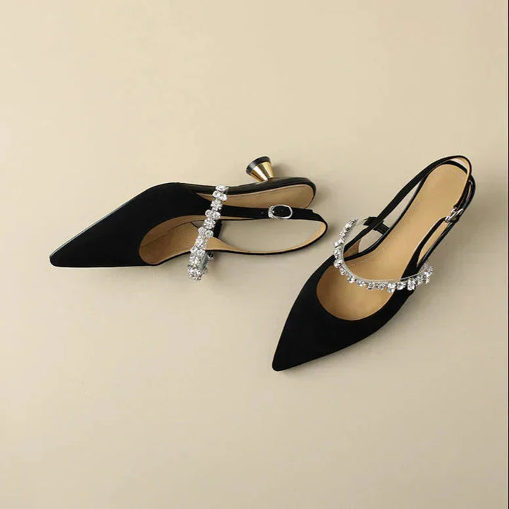 Crystal Strap Pointed-Toe Slingback Pumps